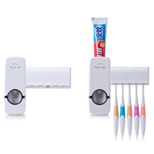 Toothpaste Dispenser With 5 Brush Holder Wall Mounted Automatic Hands Free Toothpaste Dispenser - Image 4