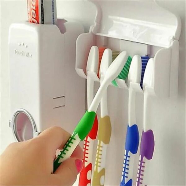 Toothpaste Dispenser With 5 Brush Holder Wall Mounted Automatic Hands Free Toothpaste Dispenser - Image 5